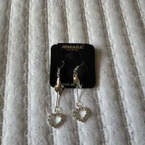 Jomara Fashion Silver Heart Dangle Earrings - Rhinestone Accents